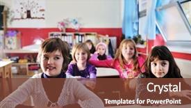  Presentation with children teamwork - Presentation theme with happy children group in school background and a tawny brown colored foreground