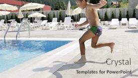  Presentation with swimming - Slides with happy children have fun on swimming pool background and a light gray colored foreground