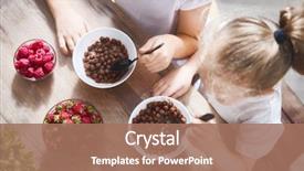  Presentation with breakfast children - PPT theme enhanced with happy children having breakfast kids eating cereal berry kitchen background and a coral colored foreground