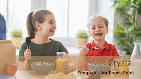  Presentation with breakfast children - Audience pleasing presentation theme consisting of happy-children-having-breakfast-kids backdrop and a coral colored foreground