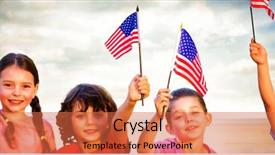  Presentation with broken wall american flag - Cool new theme with happy children holding american flags backdrop and a red colored foreground