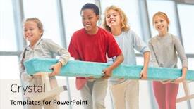  Presentation with physical education - Theme having happy-children-in-physical-education background and a soft green colored foreground