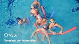  Presentation with swim - Amazing presentation theme having happy-children-kids-group backdrop and a teal colored foreground