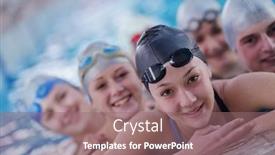  Presentation with swim - Presentation design having happy-children-kids-group background and a violet colored foreground