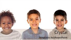  Presentation with children - Presentation design enhanced with happy children looking at camera background and a  colored foreground