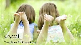  Presentation with grass - Amazing presentation design having children lying on green grass backdrop and a soft green colored foreground