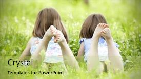  Presentation with grass - Slides having happy children lying on green background and a yellow colored foreground