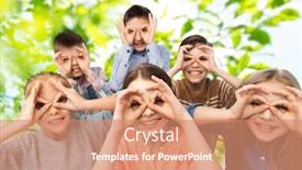  Presentation with faces - Presentation theme enhanced with happy children making faces and having fun background and a coral colored foreground