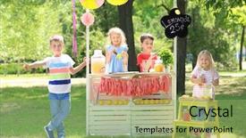  Presentation with lemonade - Audience pleasing PPT theme consisting of happy children making lemonade backdrop and a seafoam green colored foreground