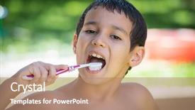  Presentation with summer time - Colorful PPT theme enhanced with happy children on summer garden having fun and happy time brushing teeth after outdoor bath backdrop and a coral colored foreground