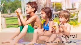  Presentation with happy hour is the best - Colorful slide deck enhanced with happy children on the beach backdrop and a coral colored foreground