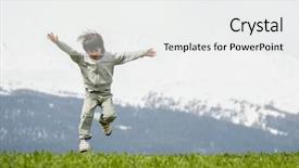  Presentation with children running - Amazing PPT theme having happy children outdoor in nature backdrop and a  colored foreground
