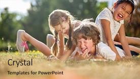  Presentation with children playing - Cool new theme with happy children playing and having backdrop and a coral colored foreground