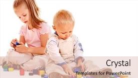  Presentation with building blocks - Slide deck enhanced with happy children playing building blocks background and a  colored foreground