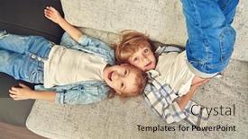  Presentation with living room family - Theme with happy-children-playing-together background and a mint green colored foreground