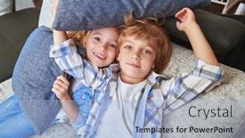  Presentation with living room family - Presentation design enhanced with happy-children-playing-together background and a light blue colored foreground