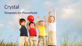  Presentation with upwards - Presentation theme with happy children raising hands upwards background and a  colored foreground