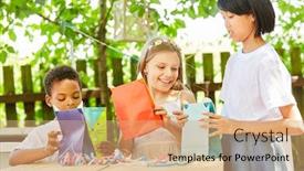  Presentation with children birthday - Presentation featuring happy-children-receive-giveaways background and a coral colored foreground