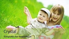  Presentation with sister - Audience pleasing slides consisting of happy children-sister and brother outdoor backdrop and a yellow colored foreground