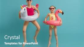  Presentation with unicorn - Slides having happy-children-wearing-swimsuit-girls background and a teal colored foreground