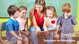  Presentation with children story book - Audience pleasing presentation design consisting of happy-children-with-educators-read backdrop and a red colored foreground