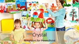  Presentation with school children - PPT layouts featuring happy-children-with-teacher background and a yellow colored foreground