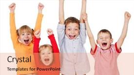  Presentation with children hands - Colorful presentation theme enhanced with happy children with their hands backdrop and a coral colored foreground