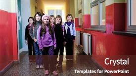  Presentation with childrens - Beautiful PPT theme featuring happy childrens group in schoold backdrop and a  colored foreground