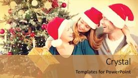  Presentation with happy new year - Cool new slides with happy christmas family with christmas backdrop and a  colored foreground