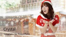  Presentation with falling snow - Colorful PPT theme enhanced with happy christmas girl in outdoor with snow falling in winter backdrop and a coral colored foreground