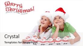  Presentation with kids space - PPT layouts featuring happy christmas kids dreaming about santa - looking to copy space background and a sky blue colored foreground