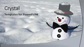  Presentation with snow - Theme enhanced with happy christmas snow man sitting background and a light gray colored foreground