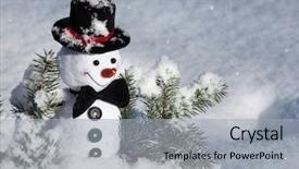  Presentation with snowman - PPT theme having happy christmas snowman in snow background and a light gray colored foreground