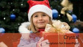  Presentation with christmas girl - Cool new PPT theme with happy christmas time - outdoor portrait backdrop and a red colored foreground