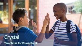  Presentation with high school - Amazing PPT layouts having happy classmates giving high-five backdrop and a ocean colored foreground