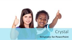  Presentation with classmates - PPT theme consisting of happy-classmates-saying-ok background and a arctic colored foreground