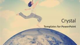  Presentation with classy - Colorful slide set enhanced with happy classy businesswoman jumping while holding smartphone against blue sky backdrop and a lemonade colored foreground