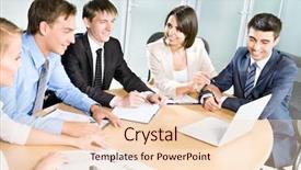  Presentation with team people hugging - PPT theme enhanced with happy client - business people business team working background and a lemonade colored foreground