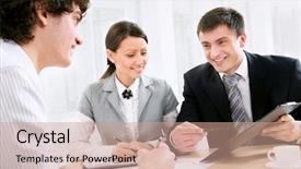  Presentation with animated business people - Cool new presentation design with happy client - image of three business people backdrop and a  colored foreground