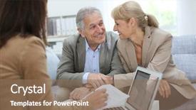  Presentation with real estate - PPT theme having happy client - senior couple meeting real estate background and a violet colored foreground