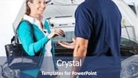  Presentation with mechanic - Cool new presentation theme with happy client giving car keys to mechanic backdrop and a ocean colored foreground