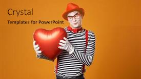  Presentation with mime - Theme enhanced with happy-clown-mime-in-red background and a gold colored foreground