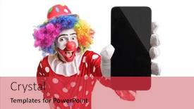  Presentation with clown - Cool new PPT theme with happy clown showing a mobile phone isolated on white background backdrop and a red colored foreground