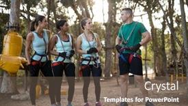  Presentation with coach - Slide deck enhanced with happy-coach-and-trainee-interacting background and a violet colored foreground