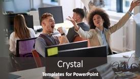  Presentation with business success - PPT layouts consisting of happy-colleagues-after-receiving-good background and a dark gray colored foreground