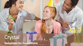  Presentation with happy birthday - Slide deck consisting of happy-colleagues-celebrating-birthday background and a  colored foreground