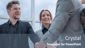  Presentation with financial - Presentation theme with happy-colleagues-discussing-a-new background and a  colored foreground