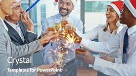  Presentation with christmas party - Colorful slide set enhanced with toasting with champagne at party backdrop and a gray colored foreground