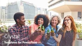  Presentation with front office - Presentation design having happy-colleagues-team-drinking-beer background and a dark gray colored foreground