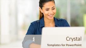  Presentation with college - Audience pleasing presentation theme consisting of happy college student using laptop backdrop and a sky blue colored foreground